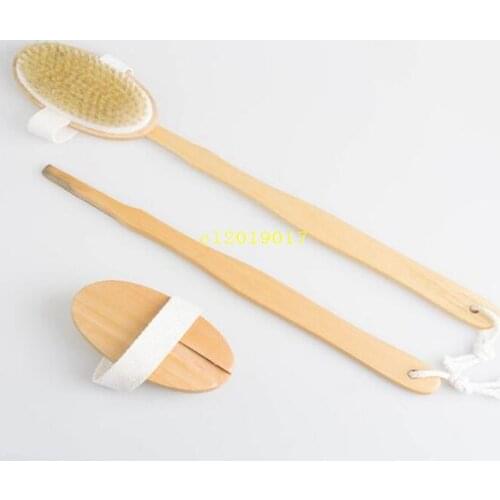Fashion Hot Natural Long Wooden Bristle Body Brush Massager Bath Shower Back Spa Scrubber