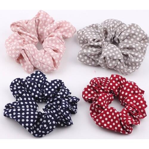 Dot Design Chiffon Elastic Hair Bands Ponytail Holder Floral Hair Scrunchies Hair Ties Vintage Hairbands for Lady hair Accessori