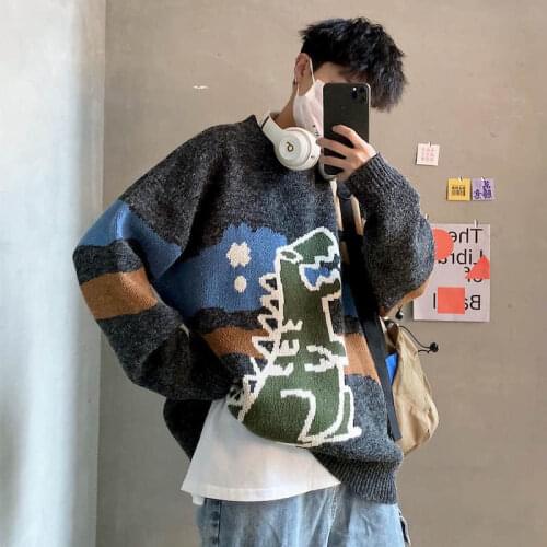 Mens Sweater Korean personality pullover top goth oversized Harajuku all-match kawaii bottoming female wool sweater couple wear