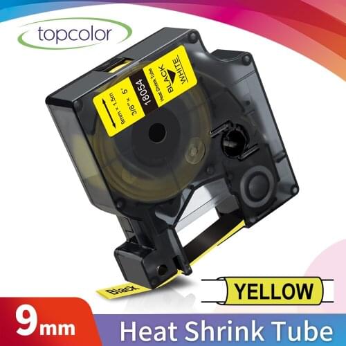 Topcolor 9mm Compatible Dymo Heat Shrink Tube Industrial Label Tape 3/8" Black on Yellow Ribbon for Dymo Rhino 4200 5200 6000