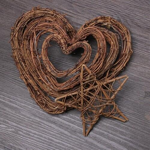 1PC Heart & Star Pattern Christmas Rattan Ring Natural Rattan Festive Shop Window Door Hanging Wreaths Home Party Decor
