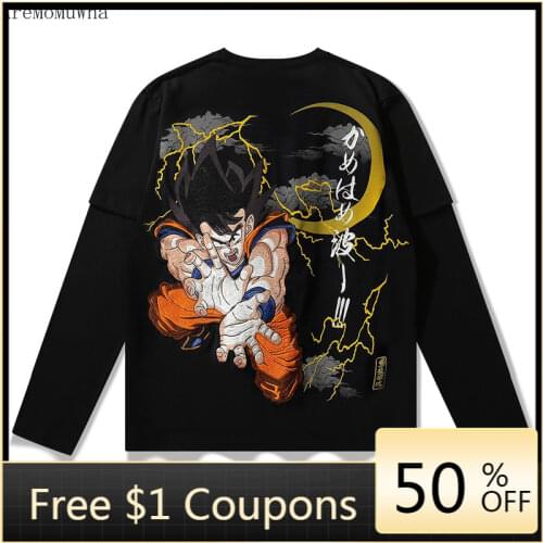 2021 Spring Autumn Goku Yokosuka Embroidery Mens Japanese Style Originator Universe Fake Two Long-sleeved T-shirts Streetwear