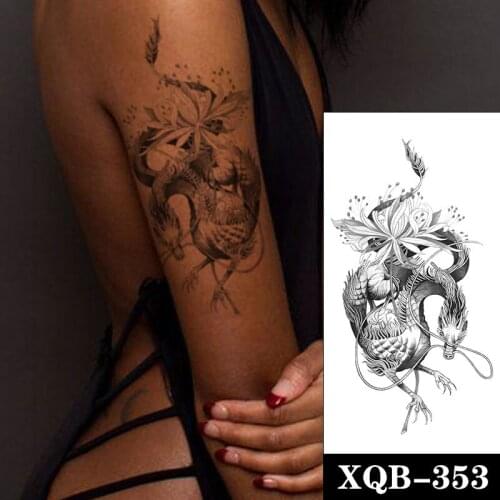 Pterodactyl Totem Waterproof Temporary Tattoo Sticker Black Higan Flowers Fake Tattoos Flash Tatoos Arm Body Art for Women Men