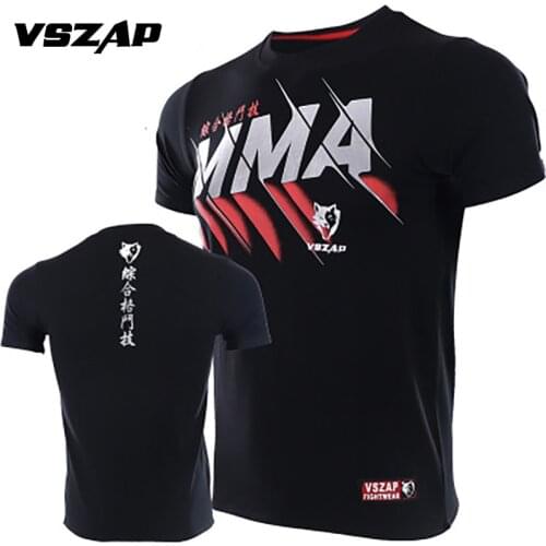 VSZAP MMA Muay Thai Boxing Shorts Muay ThaiPattern Sport T Shirt Training Wear Breathable Clothing MMA Shirt Boxing Clothing