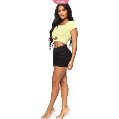 Womens Summer Stretch Sexy Hip Denim Shorts Slim Tight-fitting Ladies Short Jeans Solid Color Comfortable Shorts