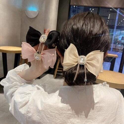 Women Fashion Bow Hair Ties Lady Fashion Rhinestones Tassel Pearl Yarn Ponytail Hair Rope