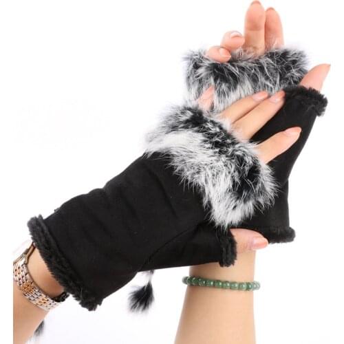 Womens Faux Rabbit Fur Hand Wrist Warmer Half Finger Gloves Winter Glove 13 Colors