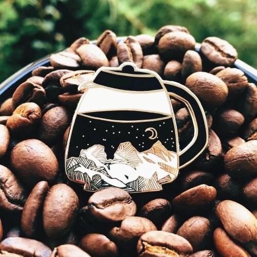 Coffee Maker Percolator Hard Enamel Pin Chic Landscape Teapot Star Moon Mountain Peak Brooch Fashion Retro Jewelry Gift
