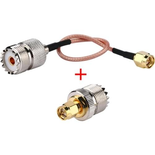2 Kits (Pigtail cable + adapter) RF Coax SMA Male to UHF SO-239 Female Cable + SMA male to UHF Female SO239 Adapter for Baofeng