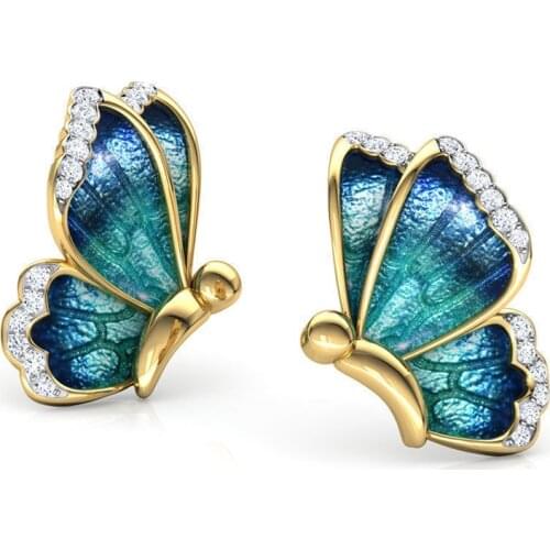 2019 Women Earrings Fashion Oil Painted Butterfly Animal Design Rhinestone Stud Earrings Women Birthday Jewelry Girls Best Gift