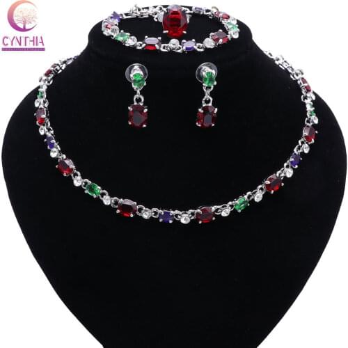 African Jewelry Sets Crystal Zircon Earrings Necklace Earring Ring Bracelet Accessories Wedding Bridal Jewelry Sets