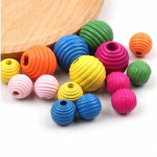 10-20pcs Mixed Color Wood Beads Balls Round Stripe Loose Spacer Beads for Jewelry Making DIY Bracelet Necklace Accessories