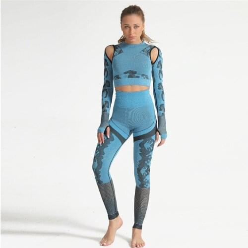 Quick Dry Training Set Long Sleeve Shirt Cutout Camouflage Pattern High Waist Pant Push up High-Stretch Active Wear Sportswear