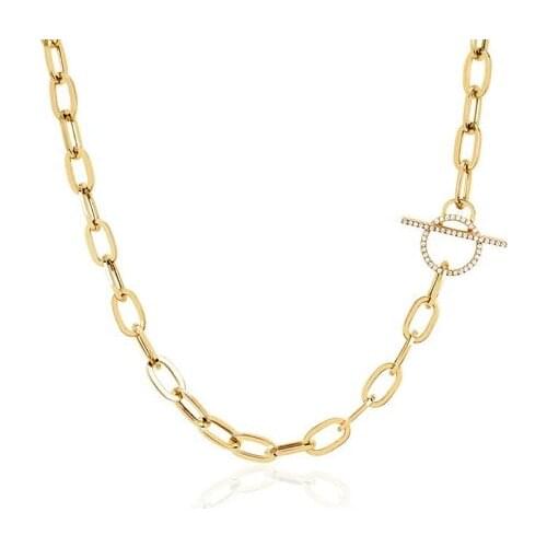 Gold color micro pave 5A CZ toggle clasp paper clip Chain Necklace for women fashion jewelry