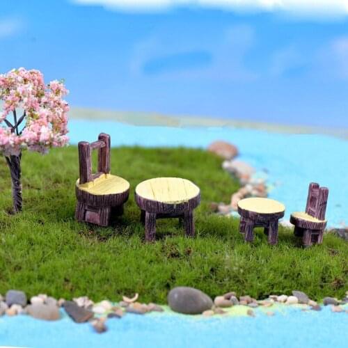Wooden Table Chair Miniature Figurine Decorative Fairy Garden Animal Statue Home Desktop Gift Moss Ornament Resin Craft
