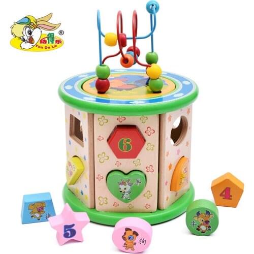 Wooden toys Color & Shape Learning & Education round beads toy three-dimensional geometric matching building blocks baby toys