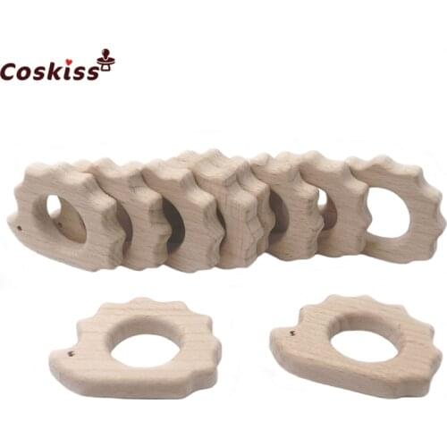 Beech Wooden Hedgehog Natural Handmade Wooden Teether DIY Wood Personalized Pendent Eco-Friendly Safe Baby Teether Toys