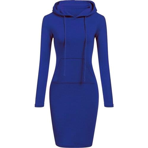 Hooded Drawstring Fleeces Women Dresses Autumn Winter Warm Dress Women Vestidos Hoodies Sweatshirt Dress 2019 Fashion