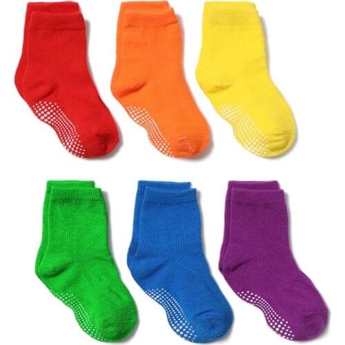 6 Pairs/lot 0 to 6 Yrs Cotton Childrens Anti-slip Boat Socks For Boys Girl Low Cut Floor Kid Sock With Rubber Grips Four Season
