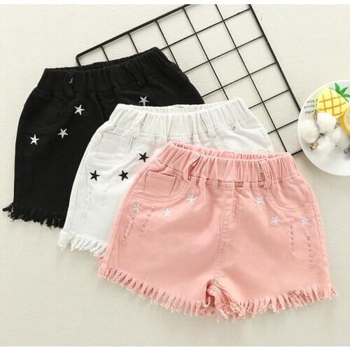 Kids Girls summer denim shorts children hot pants fashion outside wearing pants baby girls black white hole cotton pants