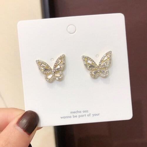 Exquisite Rhinestone Butterfly Stud Earrings For Women Elegant Charming Shiny Earring Girls Party Jewelry Piercing Gifts