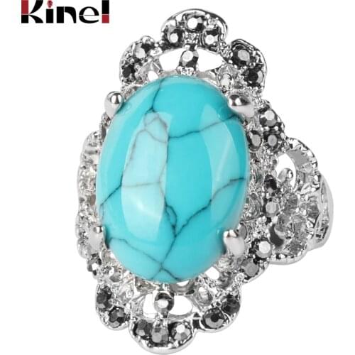 Kinel Natural Stone Ring Wholesale Silver Color Ethnic Vintage Big Crystal Wedding Rings For Women Statement Bohemian Jewelry