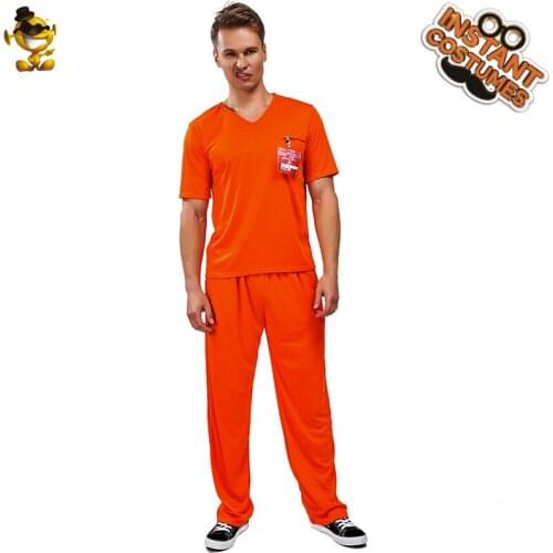 Adult Mens Prisoner Costumes Halloween Cosplay Carnival Role Play Prisoner Costume Performance Clothing for Male