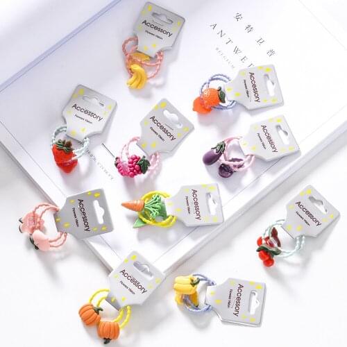 Cartoon Fruits Vegetables Candy Lovely Girls Cute Elastic Hair Bands Ponytail Holder Headbands Kids Hair 3pair=6pcs A0472