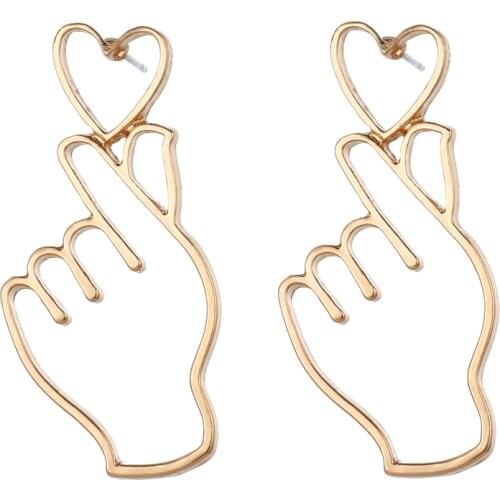 Fashion Gold Sliver Filled I LOVE YOU Gestures Stud Earrings For Women Sweet Personality Gestures Hand Love Heart Earrings