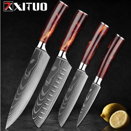 XITUO Laser Damascus Kitchen Knives Set 1-4Pcs/Set Razor Sharp Vegetable Slicing Tool Santoku Chef Peeling Knife Cuisine Cutlery