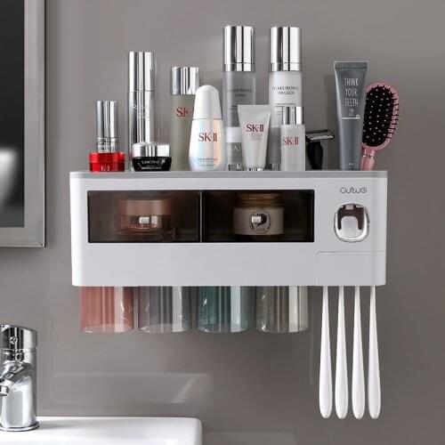 New Toothbrush Holder For Bathroom Automatic Toothpaste Squeezer Wall With Cup Storage Rack Organizer Bathroom Accessories