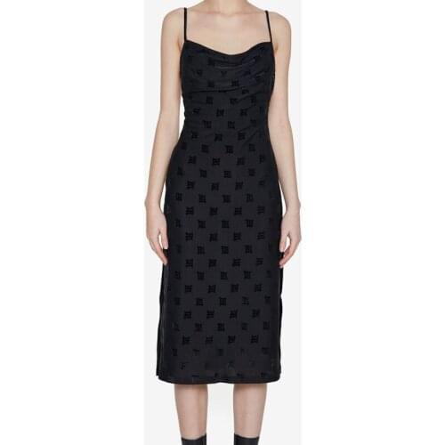 2021 New Design Mstyle Monogram Letter Flocking Sexy Slim Halter Sling Dress Split Beach Skirt Mid-length Skirt Streetwear Dress