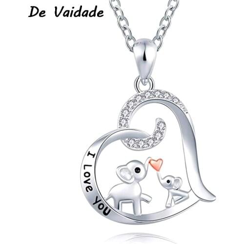 'I Love You' Elephant In Heart Necklace Women Fashion Alloy Cute Animal Pendant Necklaces For Mothers Day Jewelry Gifts