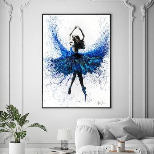 Blue Ink Dancing Woman Posters And Prints Modern Minimalist Beauty Canvas Painting HD Home Wall Art Pictures Decoration Mural