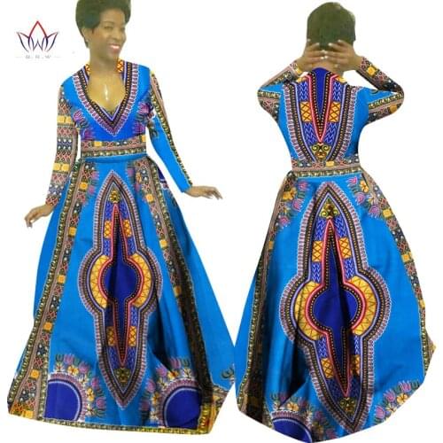 African Wax Print Maxi Dresses Dashiki Plus Size Traditional African Clothes for Women Full Sleeve Long Party Dress WY029