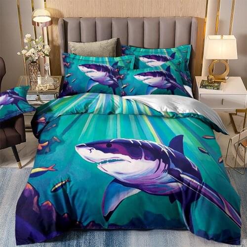 Wong Bedding Shark Fish Bedding Set kids Duvet Quilt Cover Single Double Twin Queen King Size 3pcs