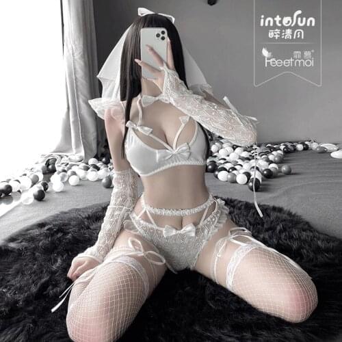 Lolita Sex Bride Outfit Transparent Lace Erotic Wedding Dress Cosplay White Tenue Sexy Set Underwear Erotic Lingerie Costumes