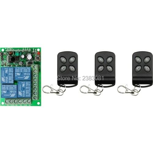 New DC12V 4CH 10A Radio Controller RF Wireless Relay Remote Control Switch 315 MHZ /433 MHZ teleswitch 3 Transmitter +1 Receiver