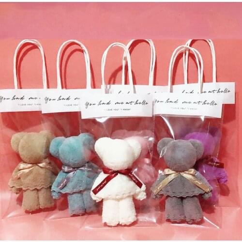 30x30cm Coral Velvet Fleece Bear Hand Towel With Bag Absorbent Face Hand Towel Wedding Business Holiday Gifts Bathroom Towels