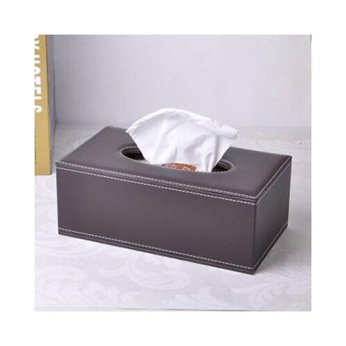 Luxury rectangle wooden leather pumping tissue napkin box case toilet paper dispenser cover holder storage black brown 237B