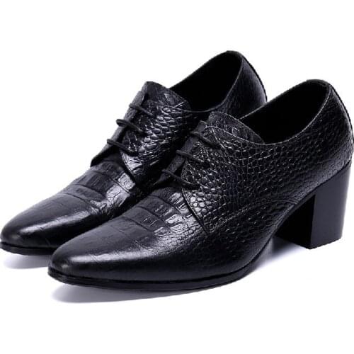 2020 Sapato Social Masculino Mens High Heels Shoes For Men Snake Skin Genuine Leather Pointed Toe Business Wedding Lace Up Shoes