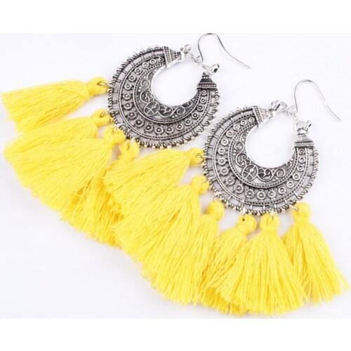 Bohemian Style Tassel Earrings Ethnic Handmade Long Earrings Colorful Fringe Drop Earrings For Women Fashion Wedding Jewelry