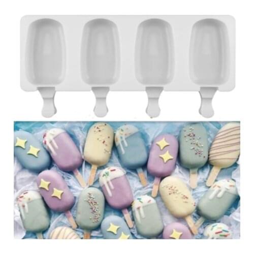 4 Cell Big Size Silicone Ice Cream Mold Popsicle Molds DIY Homemade Dessert Freezer Fruit Juice Ice Pop Maker Mould with Sticks