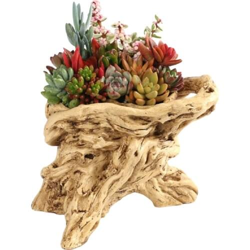 Resin Succulent Flower Pot Driftwood Three-hole Stone Shape Planter Sculpture Cactus Container
