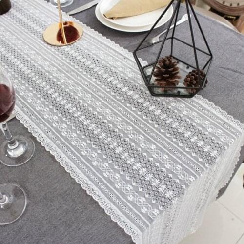 Modern White Lace Table Runners for Wedding Weaving Embroidery Floral Home Birthday Party Decoration Table Cloth Chemin De Table
