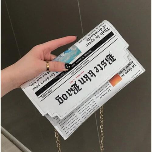 Envelope Bags for Women 2020 New Personality Inkjet Newspaper Clutch Bags Joker Shoulder Messenger Bag Chain Evening Bags