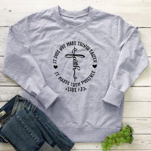Faith Cross Luke 1:37 Sweatshirt Unisex Religious Jesuse Bible Quote Pullovers Women Scripture Christian Church Sweatshirts
