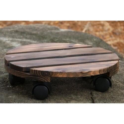 Natural Wood Rolling Planter Trolley w/ 360º Rotating Casters, Flower Pot Stand Holder, Anti-corrosion