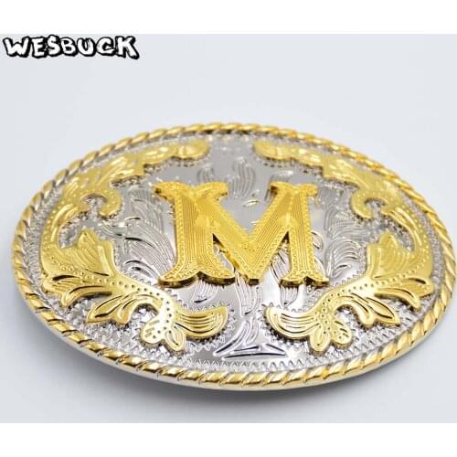 WesBuck Brand Oval Lace Gold Letter M Western Belt Buckle