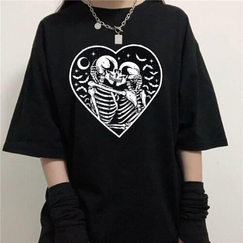 Gothic skull print casual fashion womens T-shirt punk Harajuku Vintage tops Streetwear tees summer plus size Ulzzang clothing